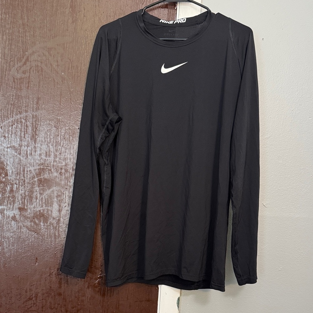Nike Long-Sleeve Performance Top in Black with White Swoosh